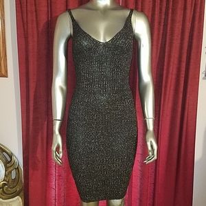 Glare sexy Metallic silver black tank dress ribbed stretchy cocktail party sz s